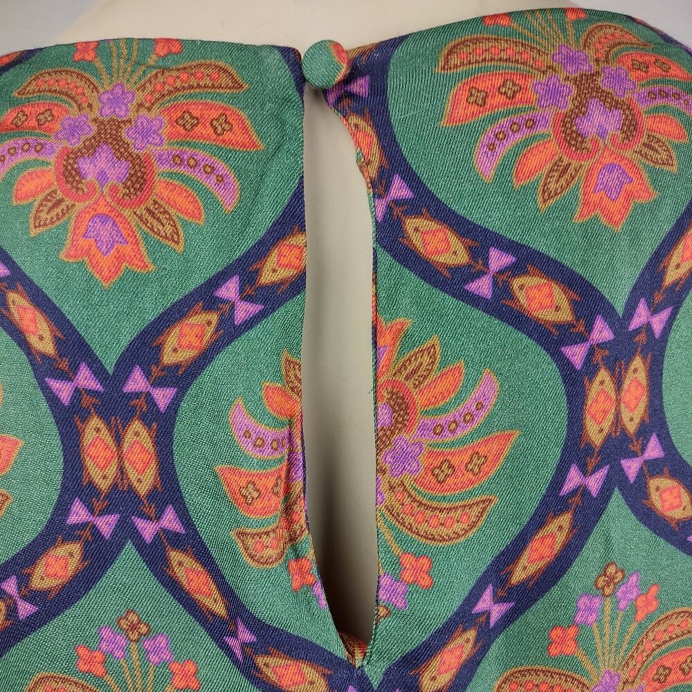Boden green multicolor print round neck 3/4 sleeve top blouse ladies size 6 - Picture 6 of 9